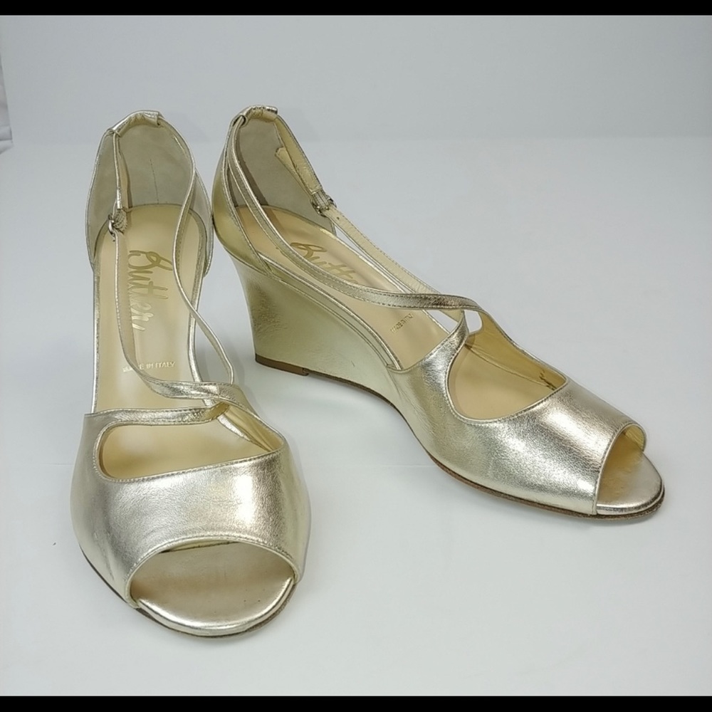 Butter Italy Leather Metallic Champagne/Gold Wedge 8.5